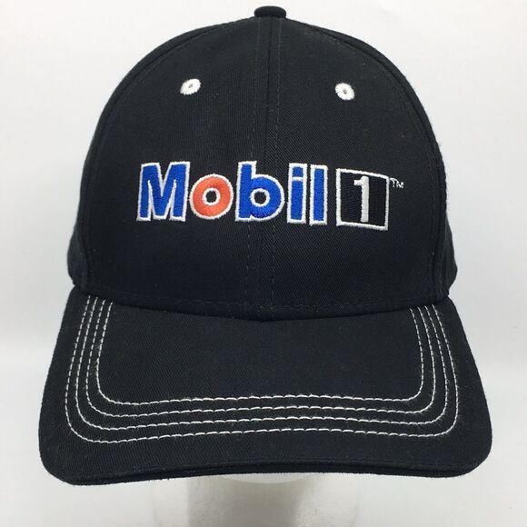 Mobil 1 Motor Oil Black Baseball Cap Hat with Velcro adjustable backstrap - Picture 1 of 15